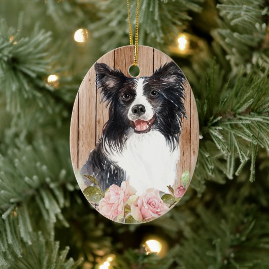 Waterverf Border Collie & Flowers Keramisch Ornament (Boom)