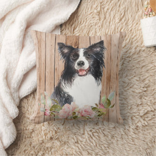 Waterverf Border Collie & Flowers Kussen
