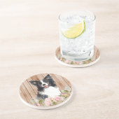 Waterverf Border Collie & Flowers Zandsteen Onderzetter (Zijkant)