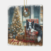 Waterverf Border Collie Kersthond Keramisch Ornament (Links)