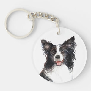 Waterverf Border Collie Sleutelhanger