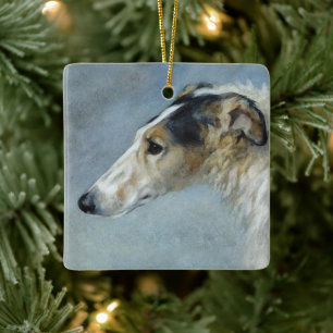 Waterverf Borzoi kerstversiering Keramisch Ornament