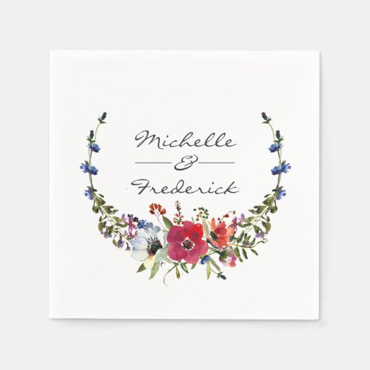 Waterverf bos bloemenbruiloft servet (Voorkant)