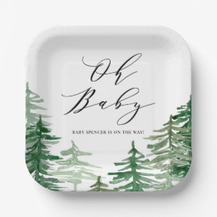 Waterverf Bos Bosland Baby Shower Papieren Bordje