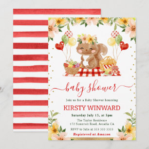 Waterverf Bos Eekhoorn Picknick Baby Shower Kaart
