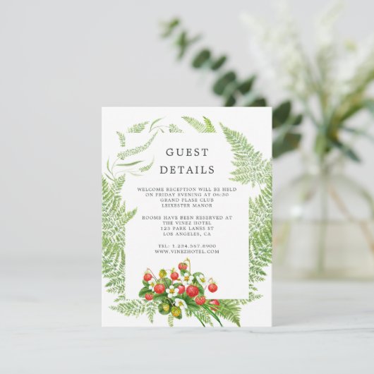 Waterverf Bos Groen Bruiloft Gast Details Informatiekaartje (Staand voorkant)