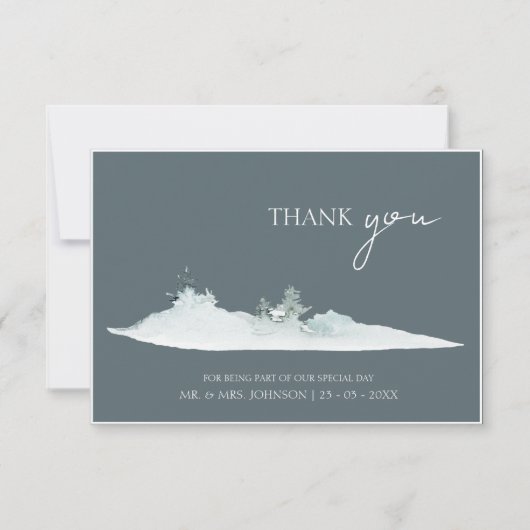 Waterverf Bos Groene dennenbomen Bruiloft Bedankkaart (Voorkant)