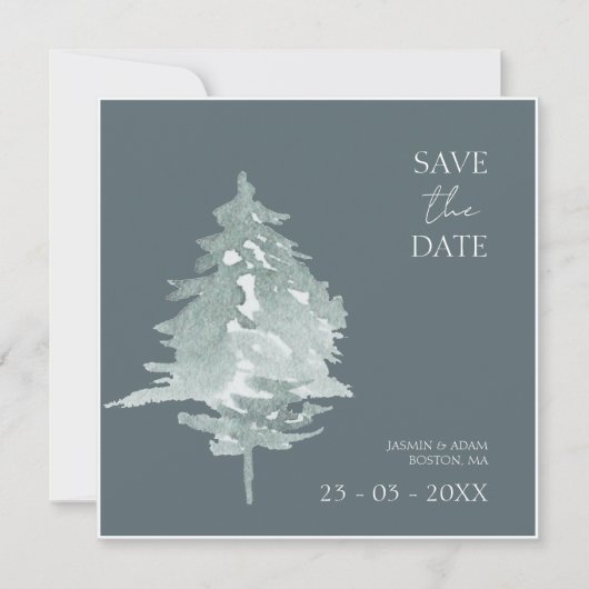 Waterverf Bos Groene dennenbomen Bruiloft Save The Date (Voorkant)