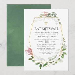 Waterverf Bos Herbarium Geometrische Bat Mitzvah Kaart
