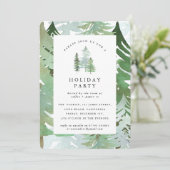 Waterverf bos Holiday Party uitnodiging. Kaart (Staand voorkant)