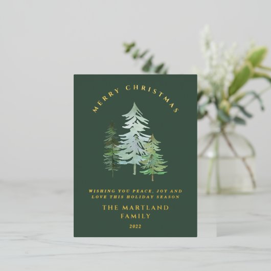 Waterverf-bos kerstfeestdag folie feestdagen briefkaart (Staand Voorkant)