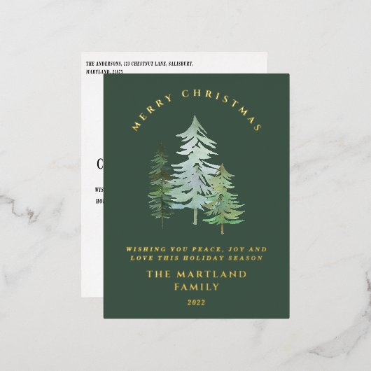 Waterverf-bos kerstfeestdag folie feestdagen briefkaart (Voorkant / Achterkant)