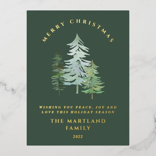 Waterverf-bos kerstfeestdag folie feestdagen briefkaart (Voorkant)