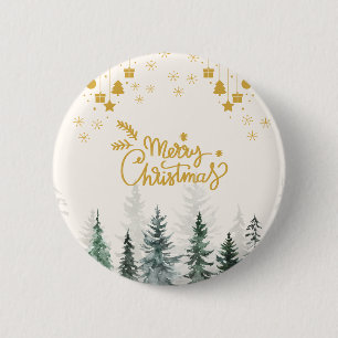 Waterverf-bos kerstfeestdag ronde button 5,7 cm
