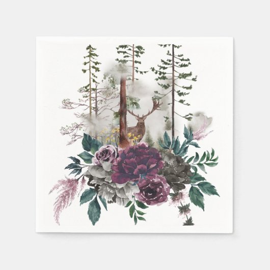 Waterverf bos met herten servet (Voorkant)
