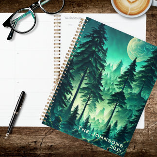 Waterverf bos met volle maan planner