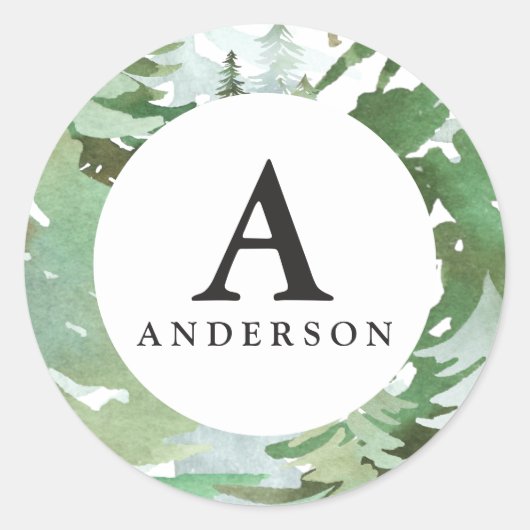 Waterverf bos monogram initiaal sticker (Voorkant)