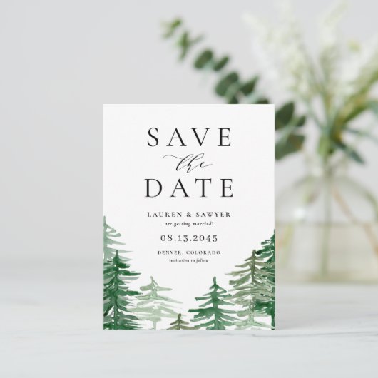 Waterverf bos QR Code Save the Date Briefkaart (Staand voorkant)