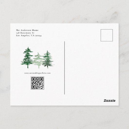 Waterverf bos QR Code Save the Date Briefkaart (Achterkant)