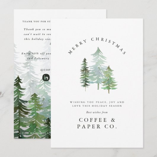 Waterverf bos Vrolijk kerstfeest Feestdagenkaart (Voorkant / Achterkant)