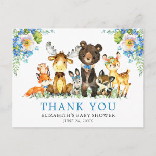 Waterverf Bosdieren Baby Shower Blauw Briefkaart