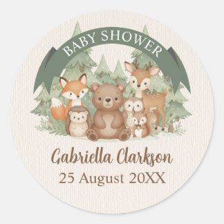 Waterverf Bosdieren Baby Shower Ronde Sticker