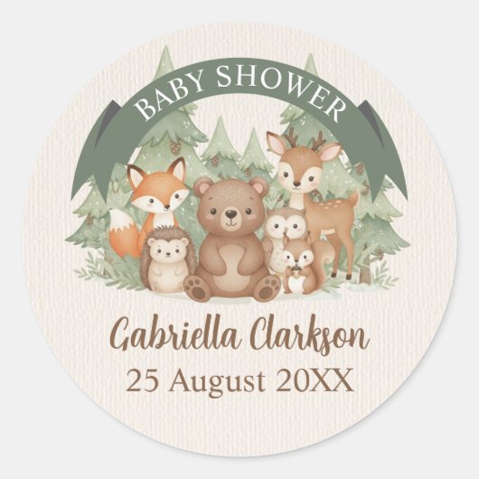 Waterverf Bosdieren Baby Shower Ronde Sticker (Voorkant)
