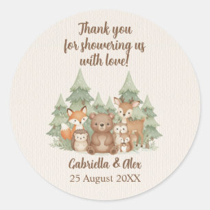 Waterverf Bosdieren Baby Shower Ronde Sticker