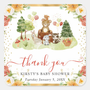 Waterverf Bosdieren Baby Shower Vierkante Sticker