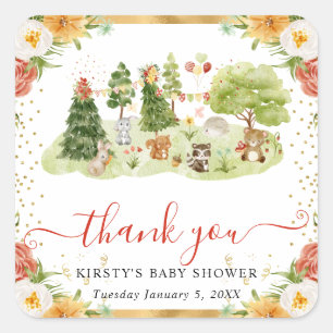 Waterverf Bosdieren Baby Shower Vierkante Sticker