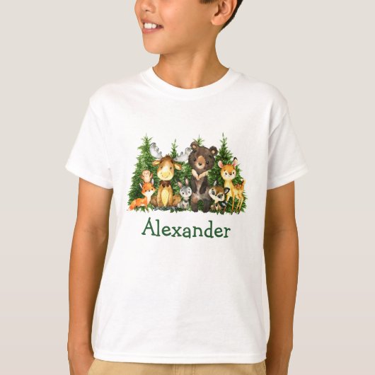 Waterverf bosdieren bosbomen Kind T-shirt (Voorkant)