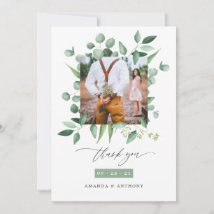 Waterverf bosgroen eucalyptus bruiloft bedankkaart