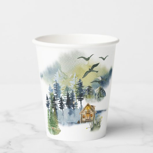 Waterverf bosscène papieren bekers (Voorkant)