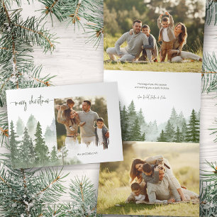 Waterverf Bossen Kerstkalligrafie Foto Drieluik Kaart