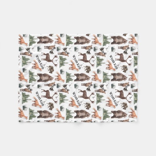 Waterverf Bossen Naam Bosdieren Fleece Deken (Voorkant (Horizontaal))