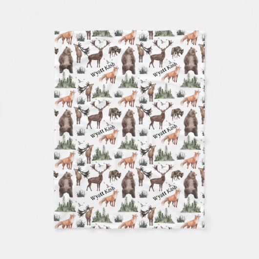 Waterverf Bossen Naam Bosdieren Fleece Deken (Voorkant)