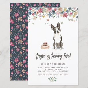 Waterverf Boston Terrier Dog Birthday Uitnodiging