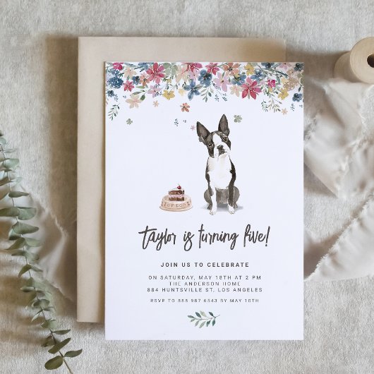  Waterverf Boston Terrier Dog Verjaardag Kaart