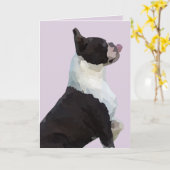 Waterverf Boston Terrier Wenskaart Kaart (Gele Bloem)