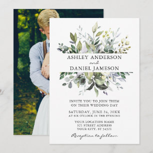 Waterverf Botanical Greenery Photo Wedding Kaart
