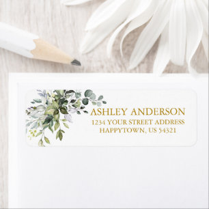Waterverf Botanical Greenery Return Address Gold Etiket