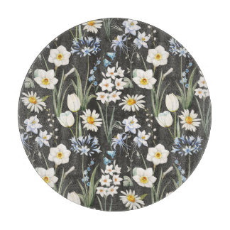 Waterverf botanisch, bloemenveerpatroon. snijplank