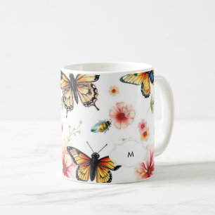 Waterverf botanisch bloemmotief monogrammed koffiemok