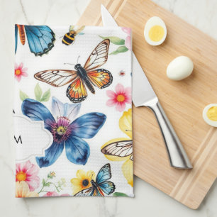 Waterverf botanisch bloemmotief monogrammed theedoek