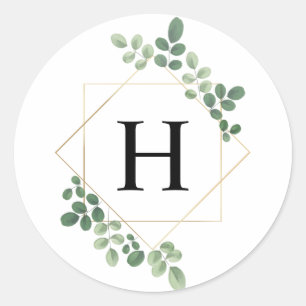 Waterverf Botanisch Geometrisch Monogram Ronde Sticker