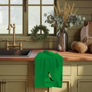 Waterverf botanisch groen initieel monogram theedoek