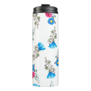 Waterverf botanisch patroon van helder roze veer thermosbeker
