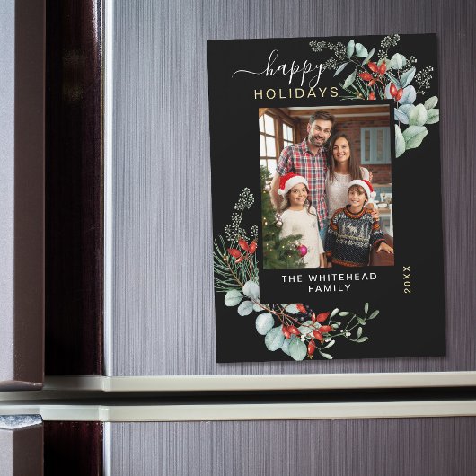 Waterverf Botanische Black Holiday Magnet Kaart