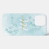 Waterverf Botanische bladeren Blauw Monogram Case-Mate iPhone Case (Achterkant (horizontaal))