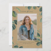 Waterverf Botanische bladeren Kraft Foto Afstudere Aankondiging (Voorkant)